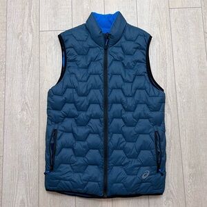 ASICS Reversible Fleece Puffer Vest Blue Full Zip Lightweight Men’s